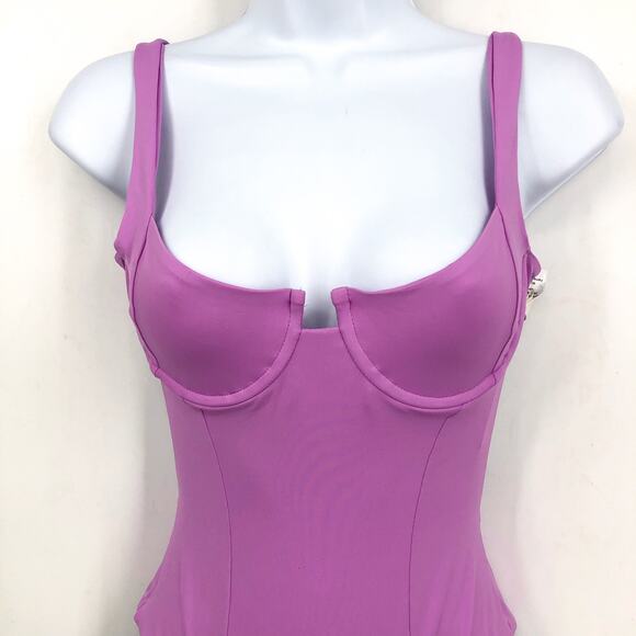 L*SPACE Kendal One Piece Swimsuit Small Purple Lavender Cut Out Tie Back NWT - Picture 5 of 12